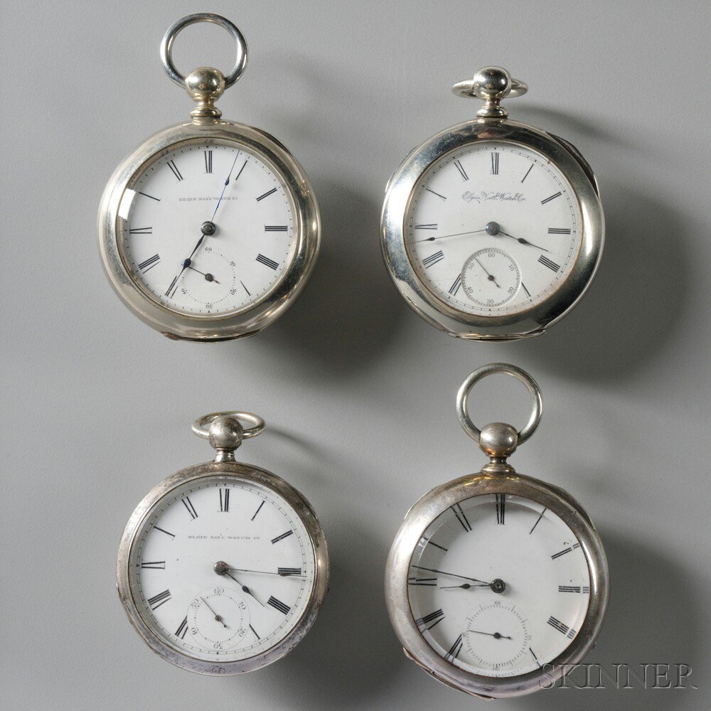 Appraisal: Four Elgin Open Face Key-wind Watches all with Roman numeral