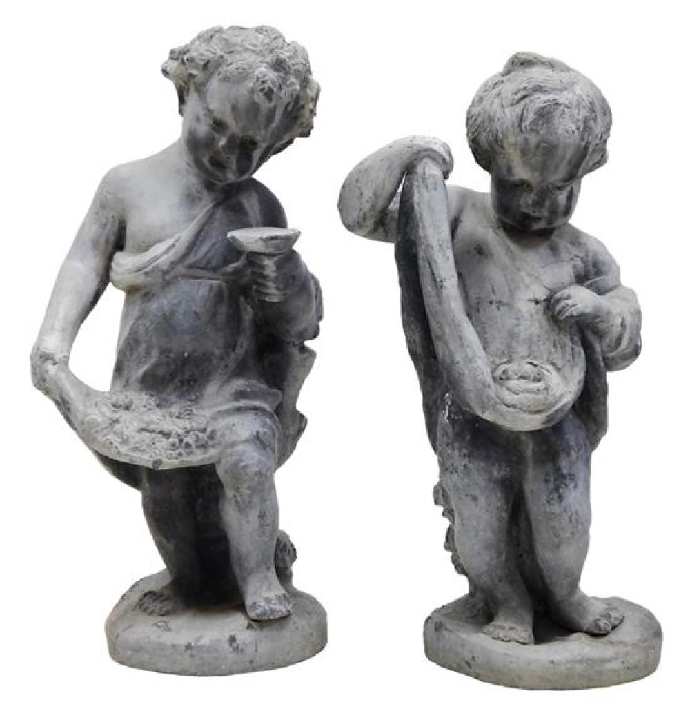 Appraisal: Pair of figural lead sculptures of wingless Putto children one