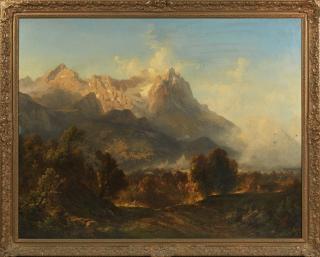 Appraisal: Julius Lange - German Alpine Landscape with Valley Below oil