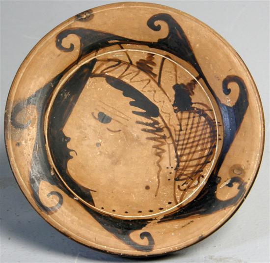 Appraisal: Small circular dish painted in black with a face in