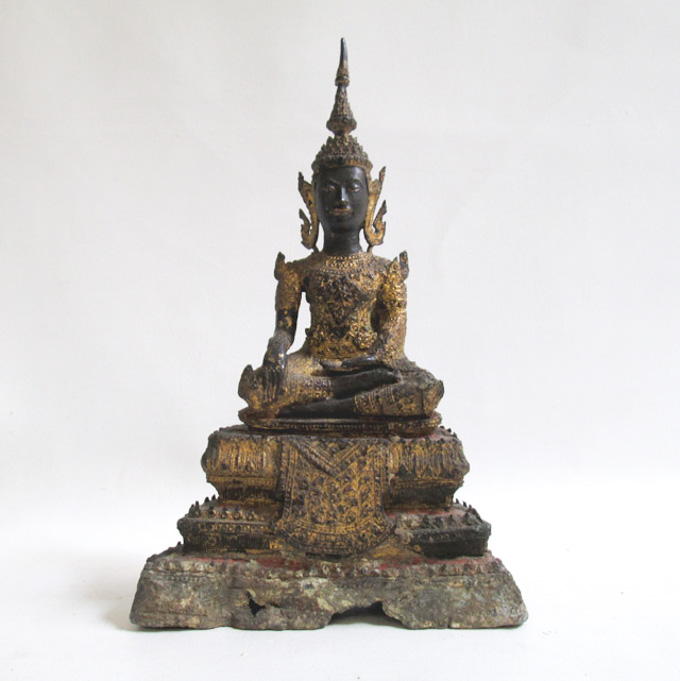 Appraisal: SEVENTEENTH CENTURY STYLE THAI BODHISATTVA SCULPTURE featuring a gilt seated