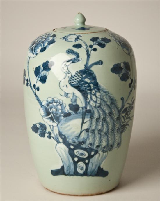 Appraisal: A Large Qianlong Celadon and Blue Lidded Jar having a