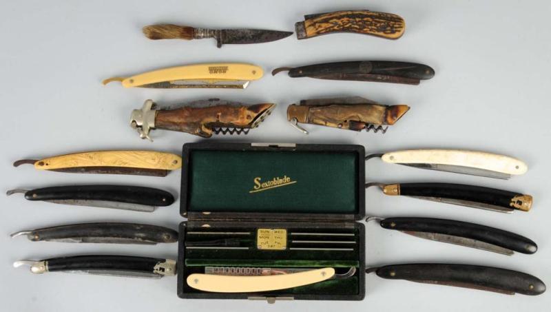 Appraisal: Lot of Knives and Straight Razors Description Four knives includes