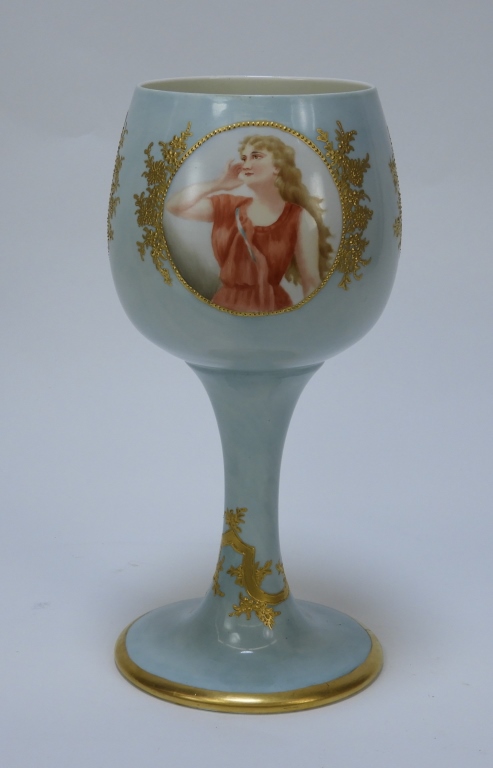 Appraisal: AMERICAN BELLEEK CLASSICAL WOMEN PORTRAIT CHALICE United States Early th