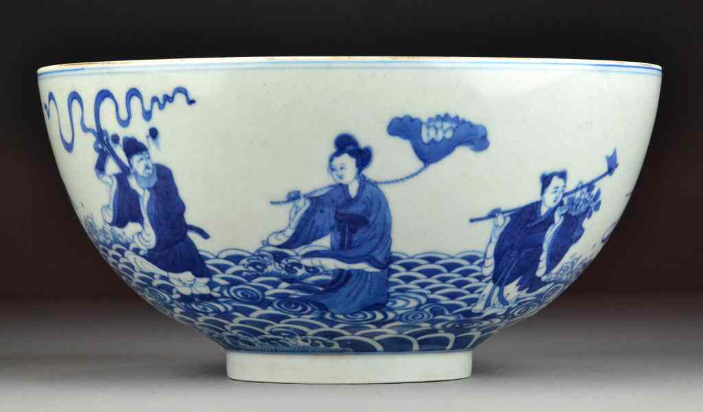 Appraisal: Chinese Blue and White Porcelain Tall BowlDepicting the eight immortals