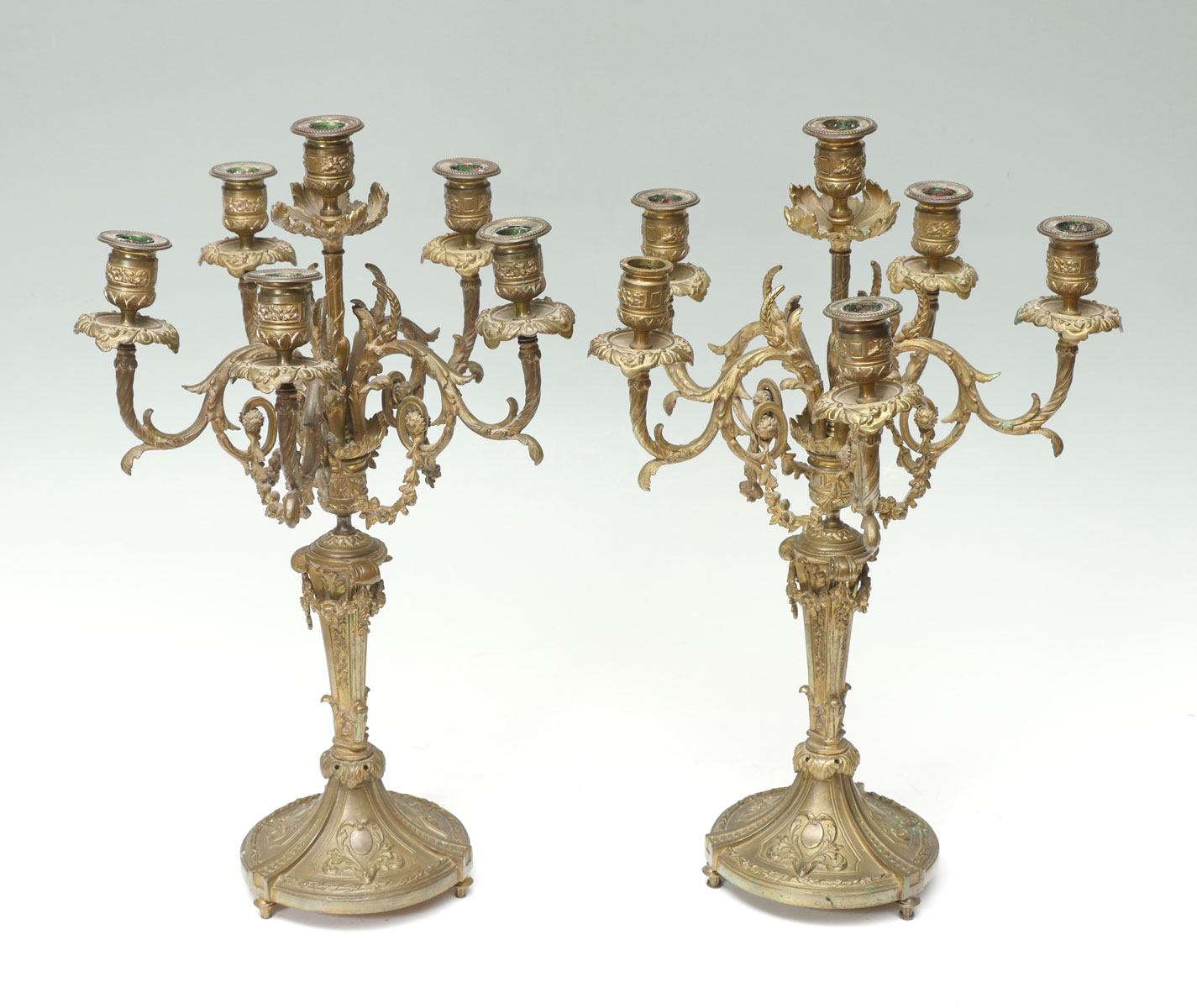 Appraisal: PAIR OF EARLY LIGHT GILT BRONZE CANDELABRA light Gilt bronze