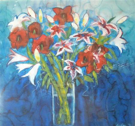 Appraisal: ANN ORAM SCOTTISH B LILIES WITH AMARYLLIS Signed watercolour on