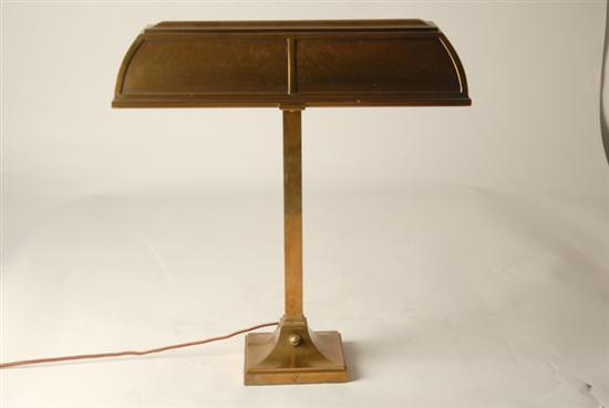 Appraisal: A Brass Desk Lamp rectilinear hood on vertical square standard