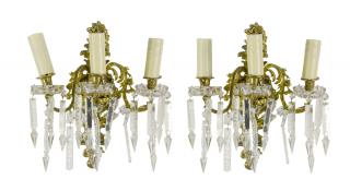 Appraisal: A PAIR OF CONTINENTAL GILT METAL AND CRYSTAL THREE th