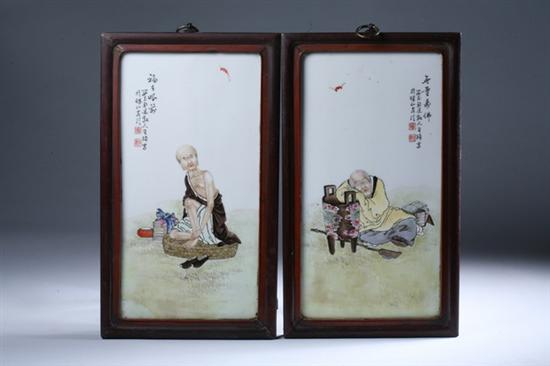 Appraisal: PAIR CHINESE FAMILLE ROSE PORCELAIN PLAQUES Each painted to depict