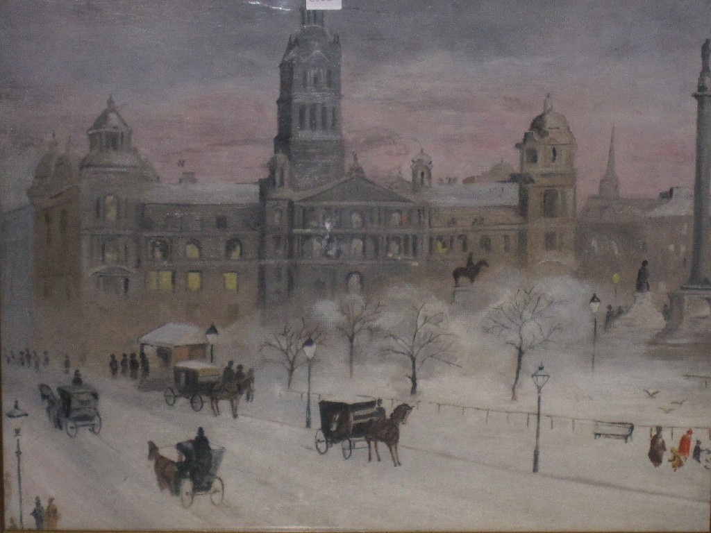 Appraisal: Oil on board 'George Square in the snow' unsigned