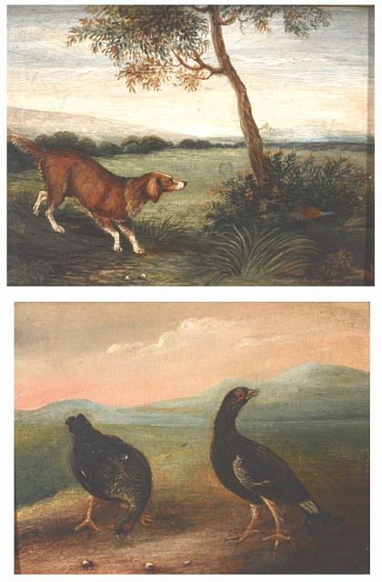 Appraisal: TH CENTURY SCHOOLDog chasing a pheasant in undergrowth and a