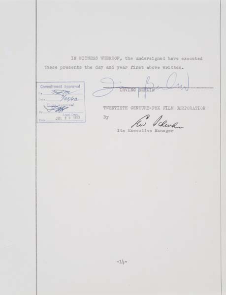 Appraisal: IRVING BERLIN Contract and licensing agreements each signed by Berlin