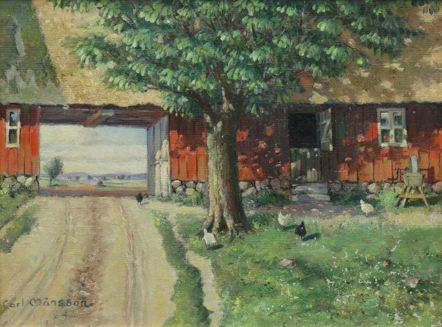 Appraisal: Framed oil on canvas board painting Barn Yard with Chickens