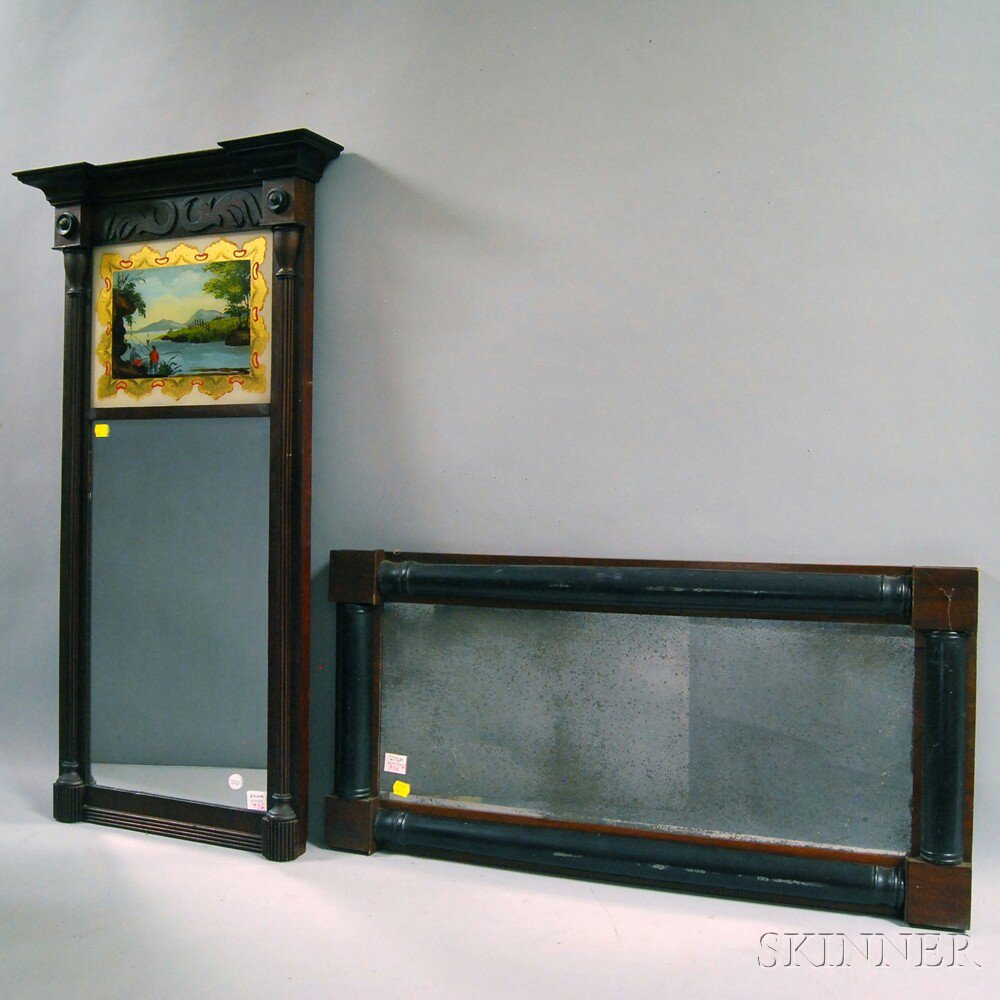 Appraisal: Federal Mahogany Veneer Eglomise Mirror and a Classical Split-baluster Mirror