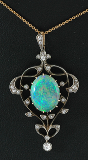 Appraisal: An Edwardian opal and diamond pendant Circa The oval solid