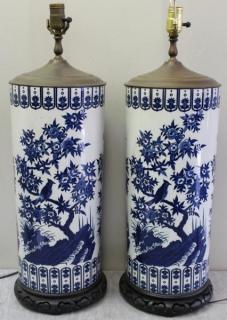 Appraisal: Pair of Chinese Porcelain Umbrella Stands a Lamps w x