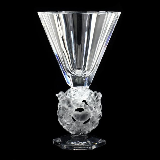 Appraisal: LALIQUE MESANGES CRYSTAL VASE France clear cut polished and frosted