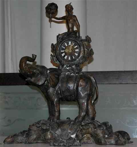 Appraisal: COMPOSITE METAL FIGURAL CLOCK WITH ELEPHANT AND MONKEY the figural