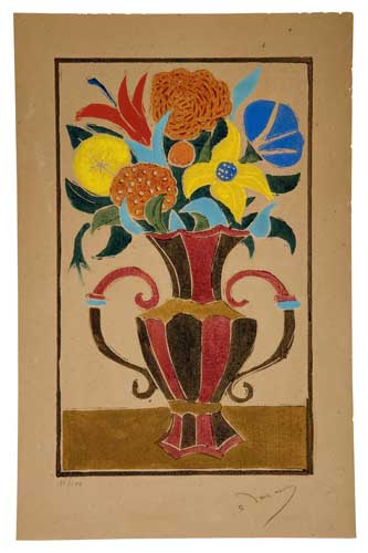 Appraisal: ANDR DERAIN Bouquet de Fleurs dans un Vase Color woodcut