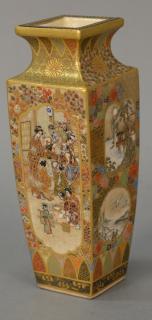 Appraisal: Fine Japanese Satsuma vase square form with raised gold decorattion