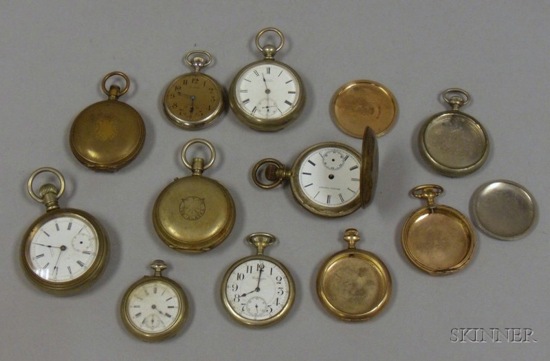 Appraisal: Eight Assorted Pocket Watches and Miscellaneous Watch Case Parts