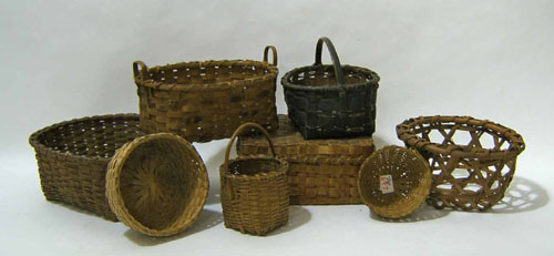 Appraisal: Eight woven baskets to include a cheese basket Maine Indian