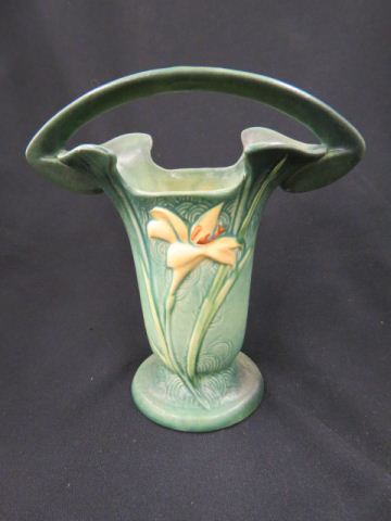 Appraisal: Roseville Pottery Zephyr Lily Basket green - 's tight minor