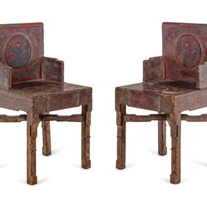 Appraisal: A Pair of Chinese Lacquered Armchairs Late th Early th