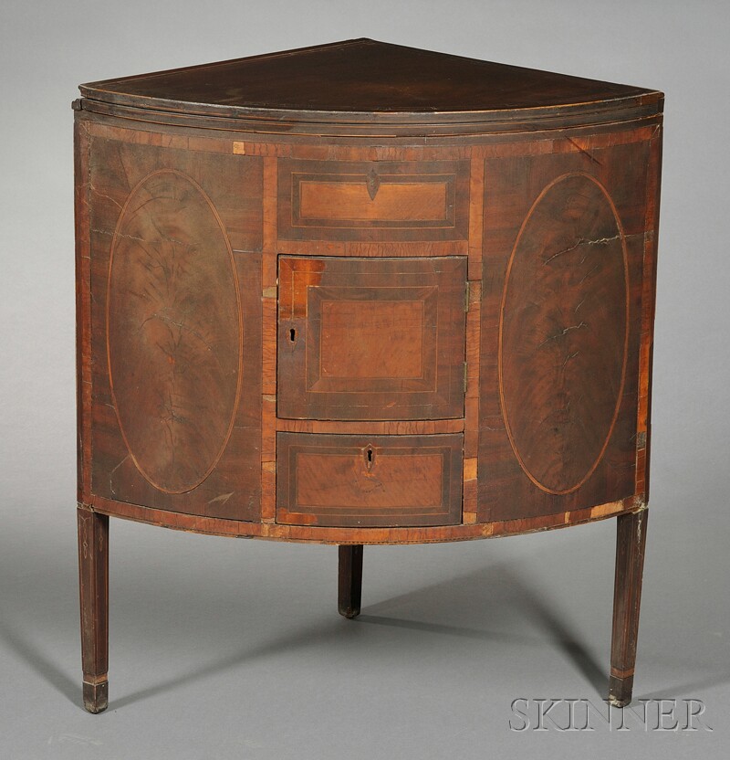 Appraisal: Federal Mahogany Inlaid Bowfront Corner Chamberstand probably Baltimore Maryland c