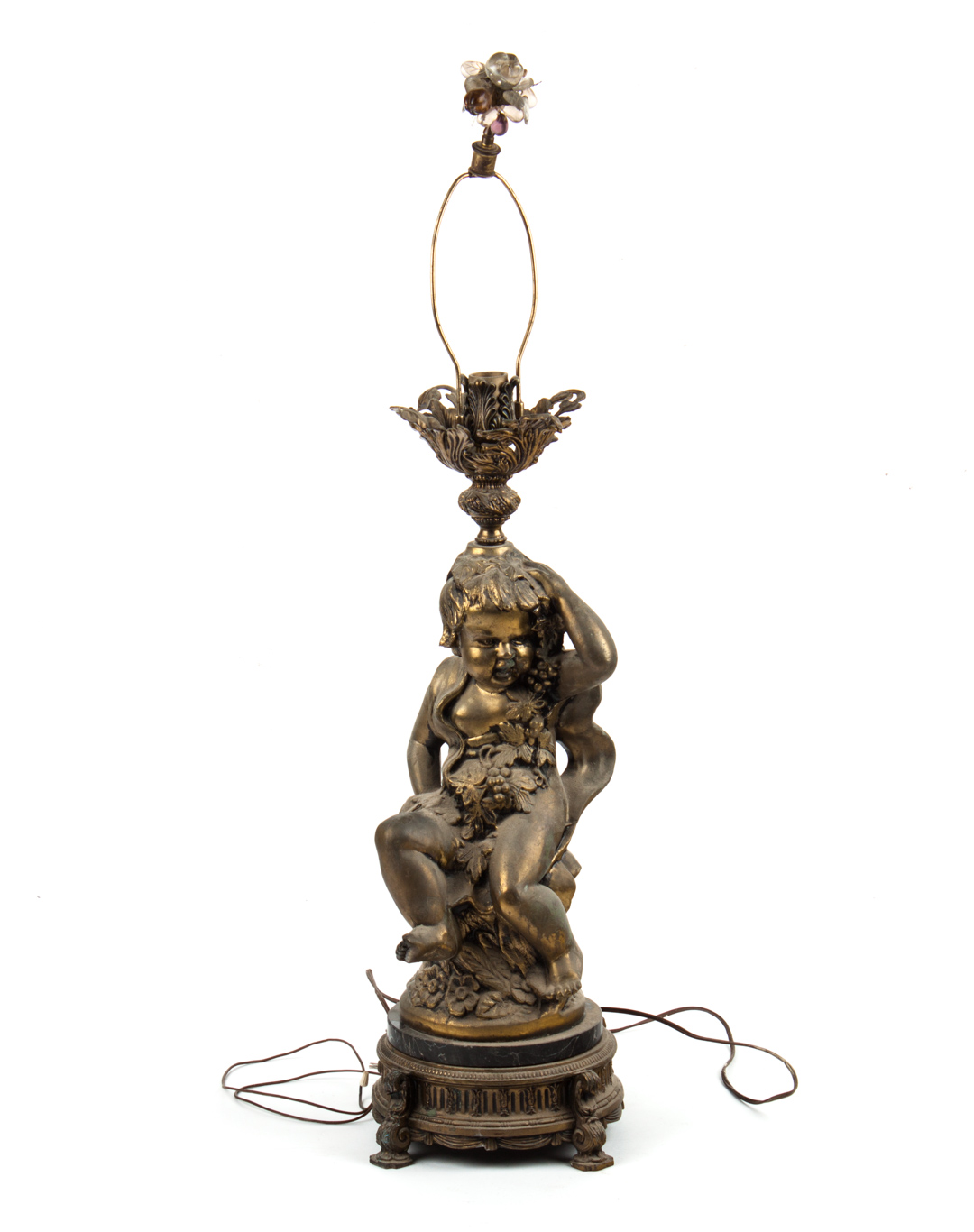 Appraisal: Rococo style bronzed spelter figural lamp first half- th century