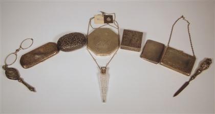 Appraisal: Group of eight silver articlesComprising a square compact with lipstick