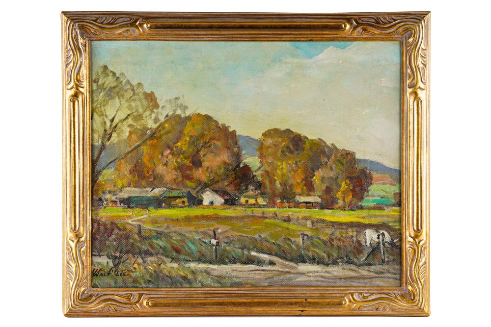 Appraisal: WALT LEE - RURAL LANDSCAPE WITH HORSES oil on board