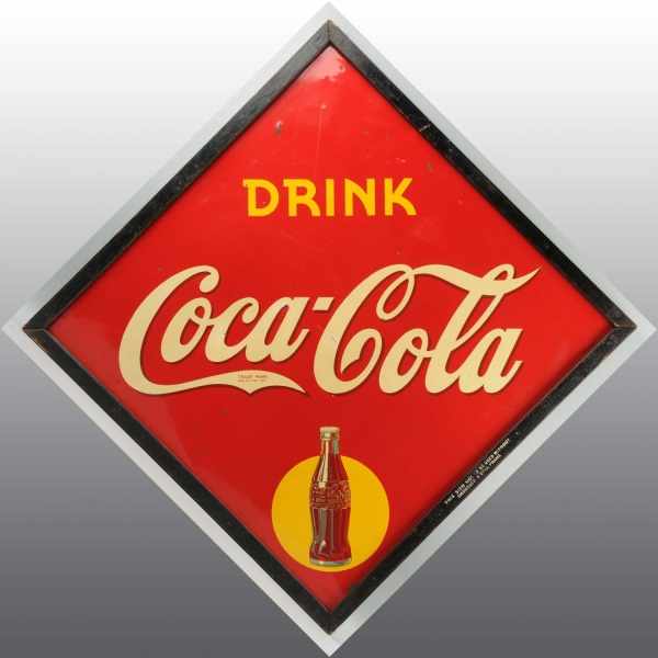 Appraisal: Tin Drink Coca-Cola Sign in Wooden Frame Description Retains original