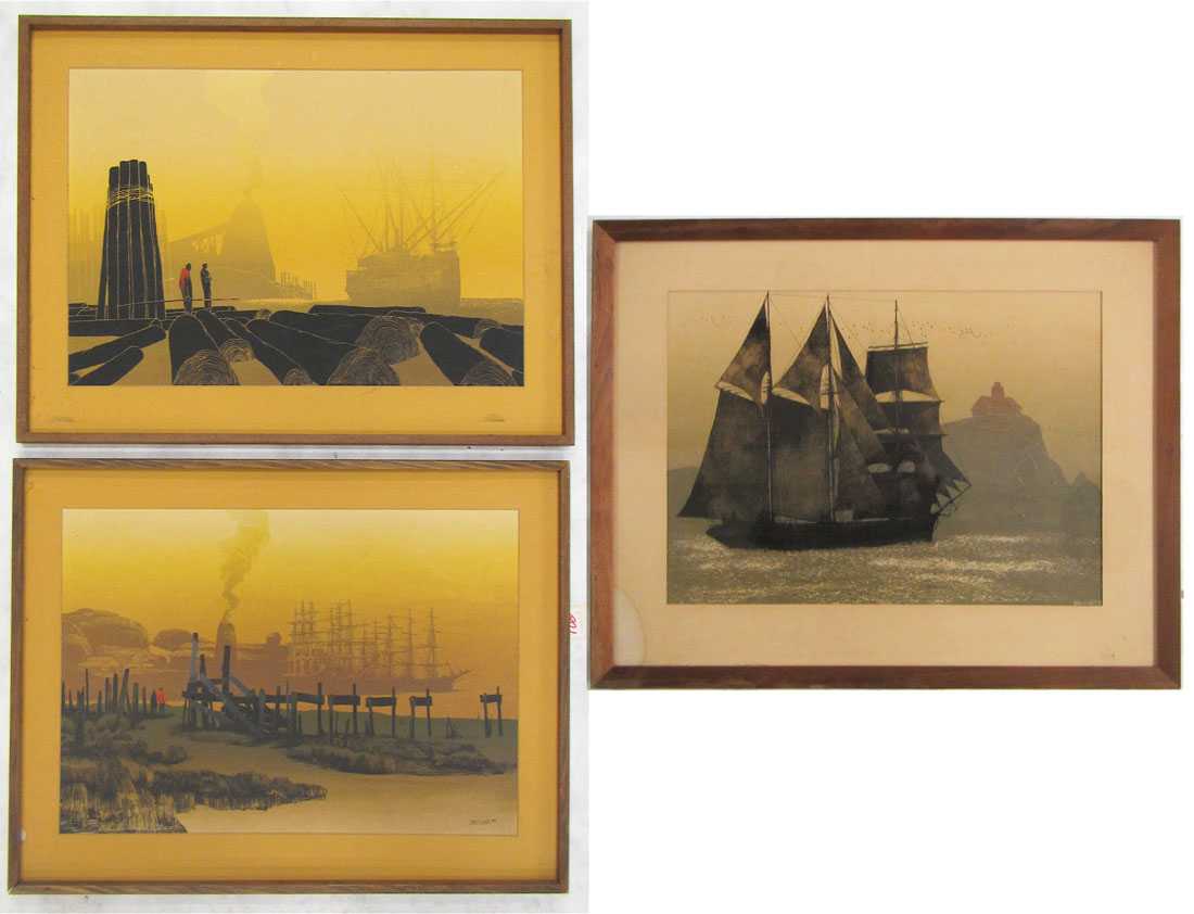 Appraisal: ELTON BENNETT THREE SERIGRAPHS Washington - Two harbor scenes and