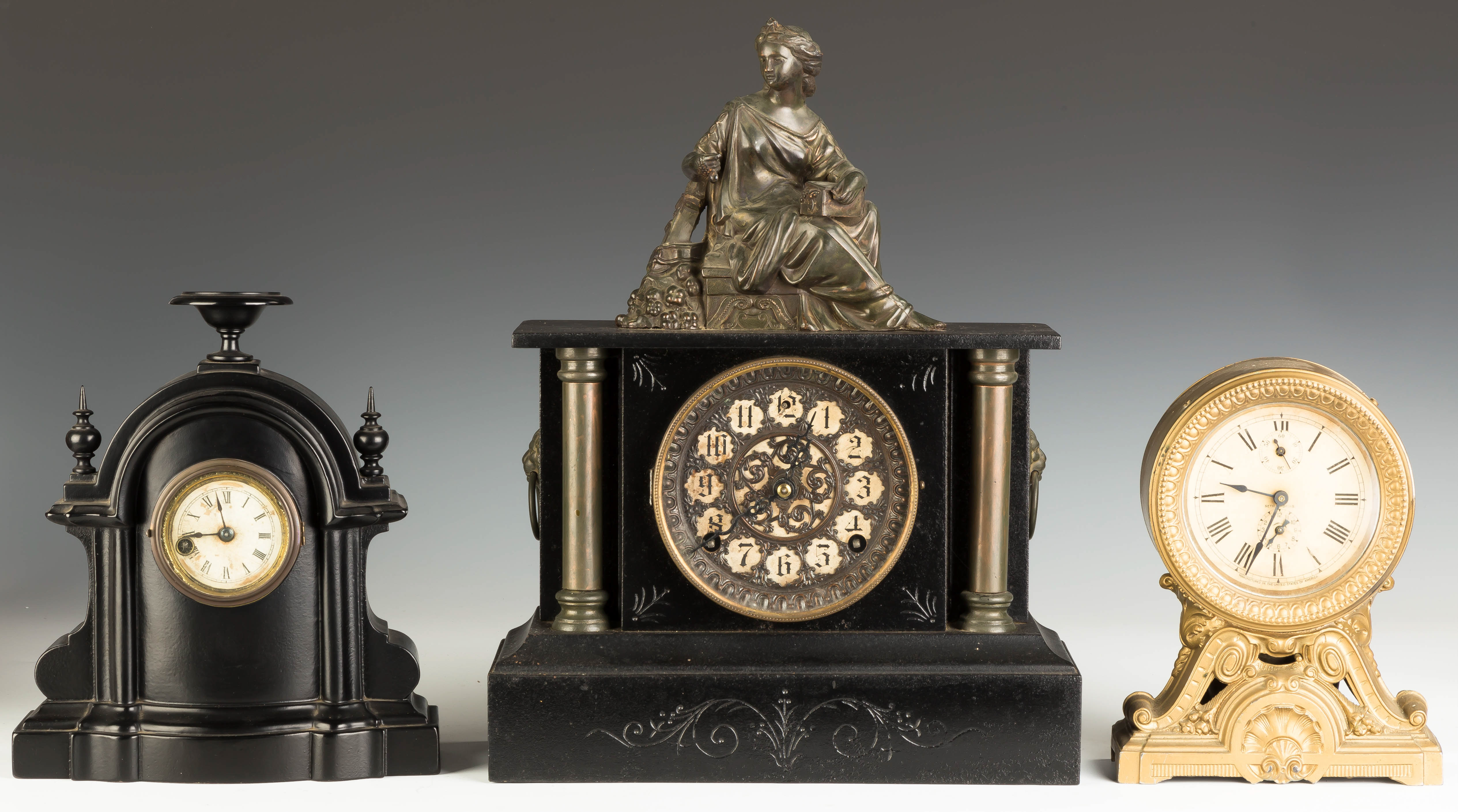 Appraisal: Three Victorian Iron Shelf Clocks