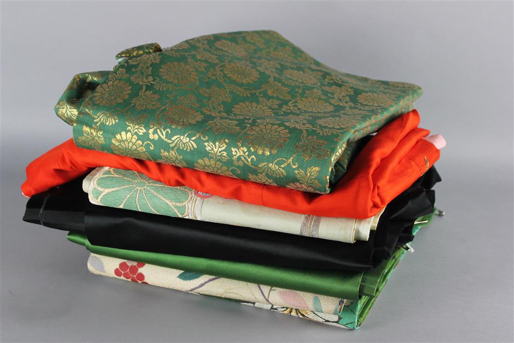 Appraisal: GROUP OF FOUR JAPANESE OBI including a green satin example