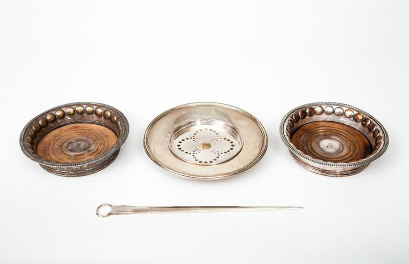 Appraisal: Footed Sterling Tray Together with Two Regency Silver-Plated Coasters and