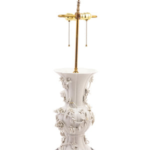 Appraisal: A Blanc-de-Chine Porcelain Baluster Vase Mounted as a Lamp th