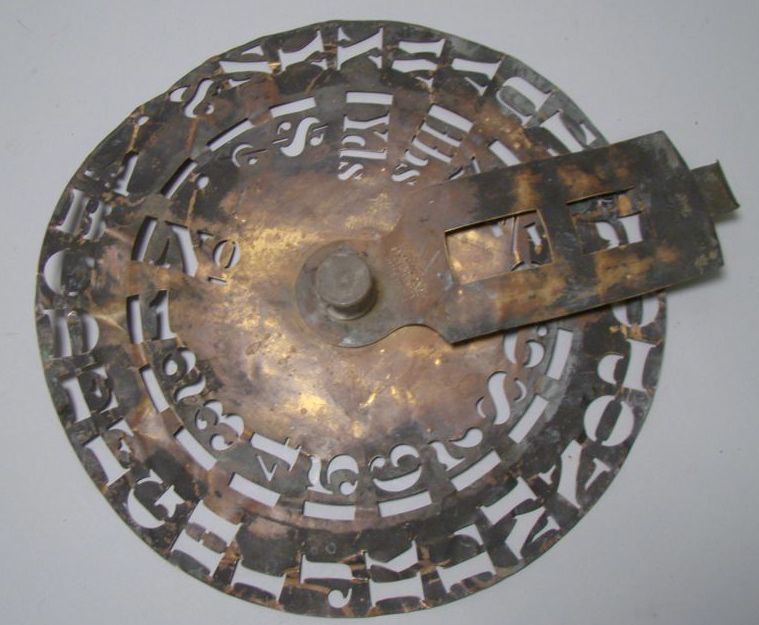 Appraisal: BRASS ALPHABET AND NUMBER STENCIL WHEEL Circa Some minor damages