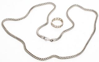 Appraisal: Men's Heavy Sterling Silver Chain Necklace Ring Chain marked as