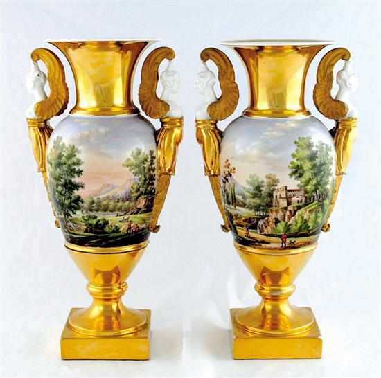 Appraisal: Fine pair Paris porcelain vases circa amphora form applied on