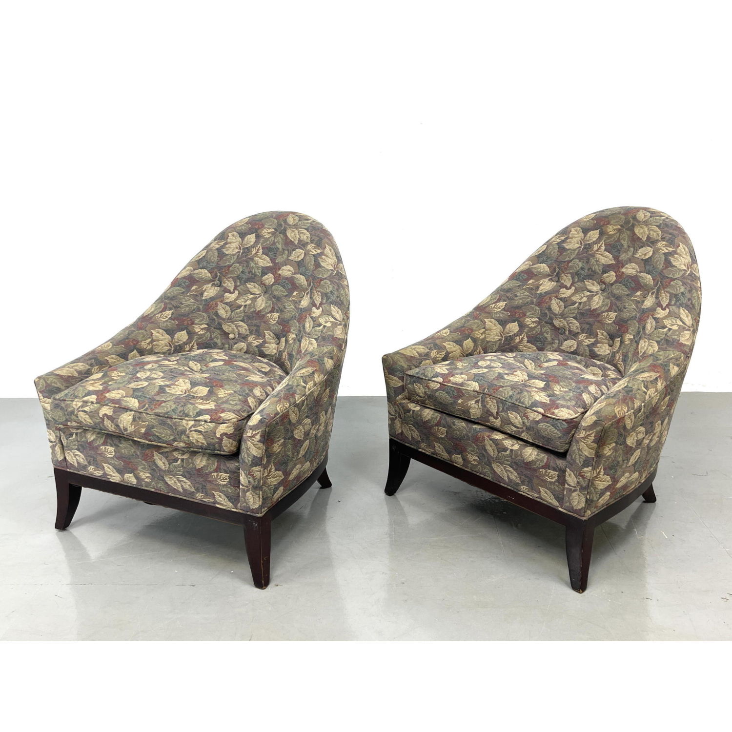 Appraisal: Pr HICKORY CHAIR Arched Back Lounge Chairs Floral tapestry fabric