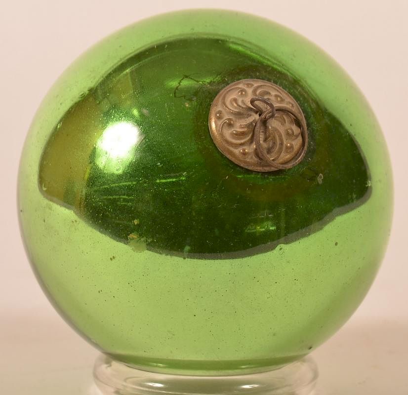 Appraisal: Green Blown Glass Ball Form German Kugel Antique Green Blown