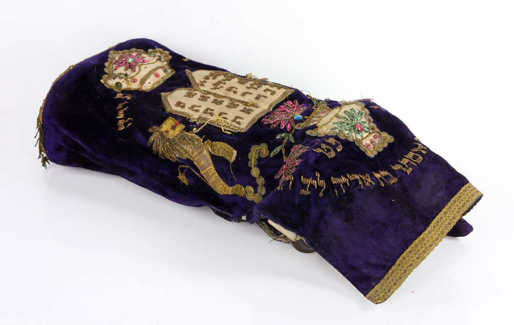 Appraisal: - Torah with Hand Embroidered Cover Torah with hand embroidered