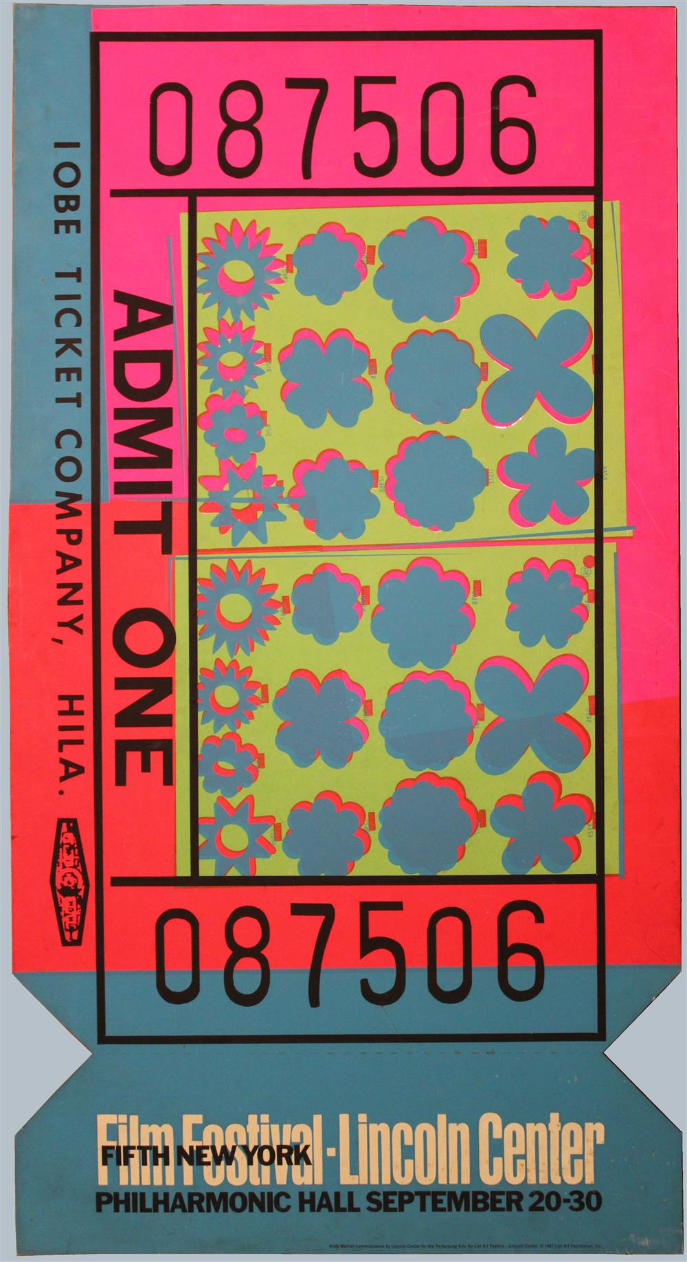 Appraisal: ANDY WARHOL AMERICAN - LINCOLN CENTER TICKET Screenprint on opaque