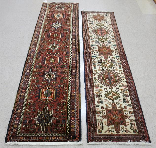 Appraisal: TWO SEMI-ANTIQUE PERSIAN KARAJA RUNNERS Karaja villages region northwestern Iran