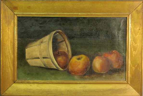 Appraisal: Oil on canvas still life painting of a basket of