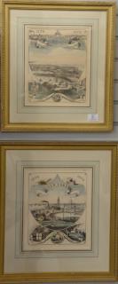 Appraisal: Set of five colored lithograph city views designed by W