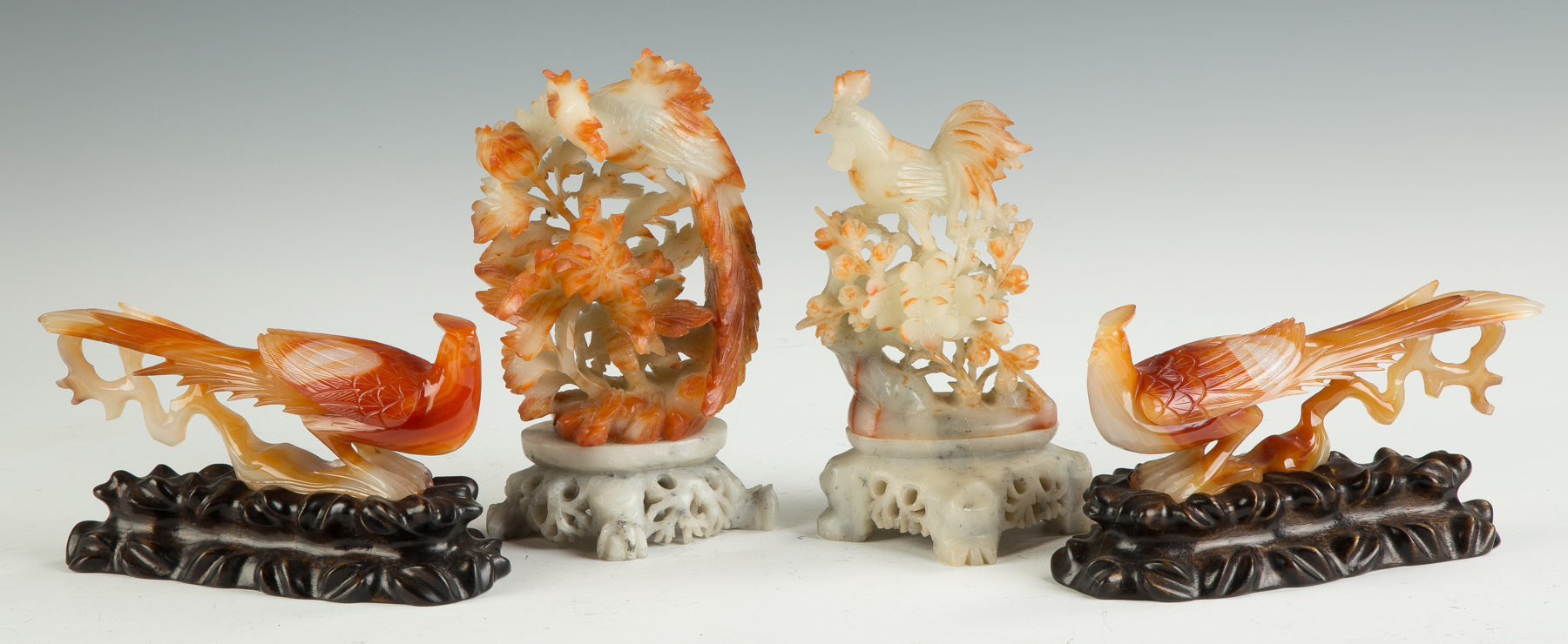 Appraisal: Group of Chinese Agate Pheonix Birds and Soapstone Carvings